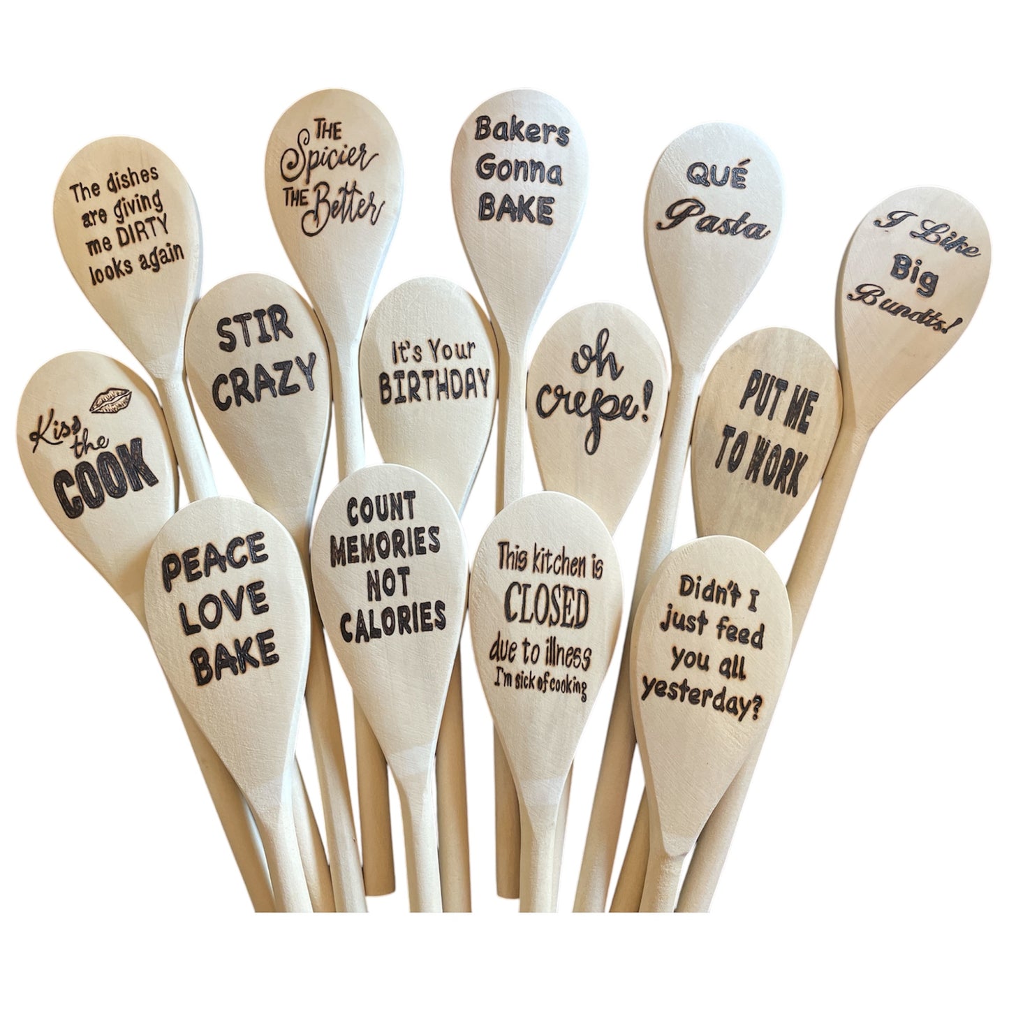 Cooking Spoons| Rubberwood 14"| Eco-friendly| Sayings| Kitchen