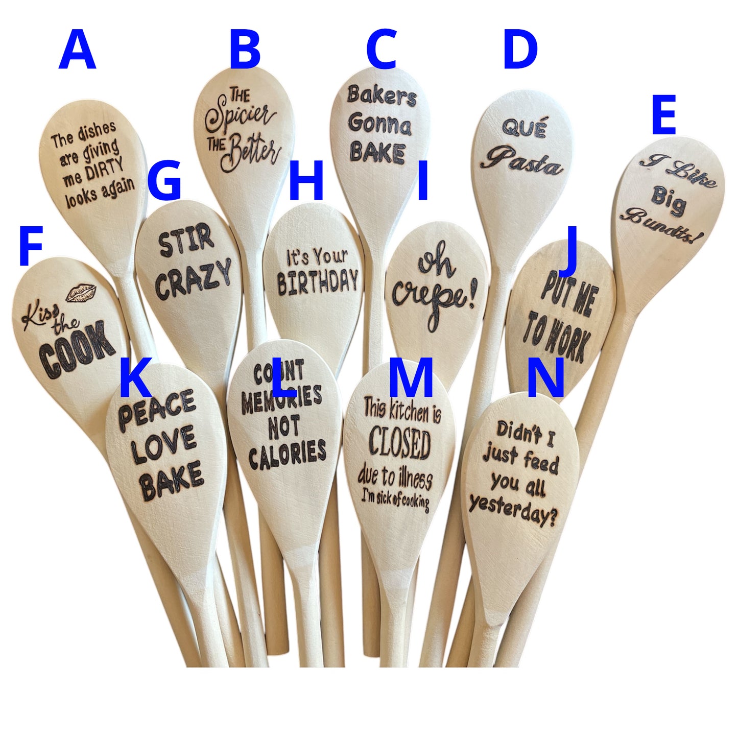 Cooking Spoons| Rubberwood 14"| Eco-friendly| Sayings| Kitchen
