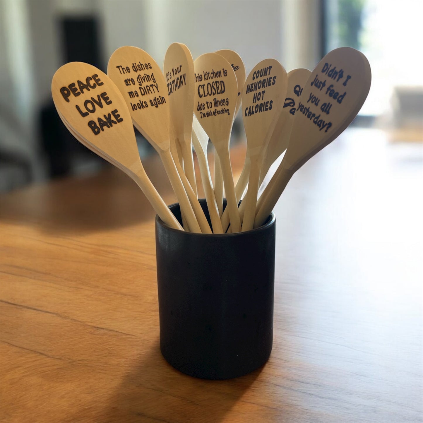 Cooking Spoons| Rubberwood 14"| Eco-friendly| Sayings| Kitchen