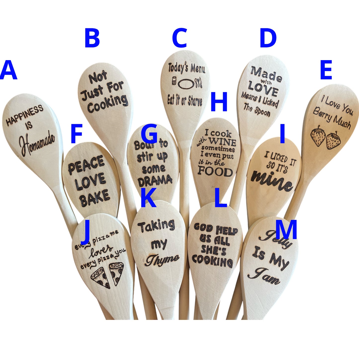 Wooden Cooking Spoons| Rubberwood 14"| Eco-friendly| Quotes| Wood Burned Spoons| Kitchen