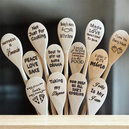 Wooden Cooking Spoons| Rubberwood 14"| Eco-friendly| Quotes| Wood Burned Spoons| Kitchen