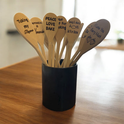Wooden Cooking Spoons| Rubberwood 14"| Eco-friendly| Quotes| Wood Burned Spoons| Kitchen