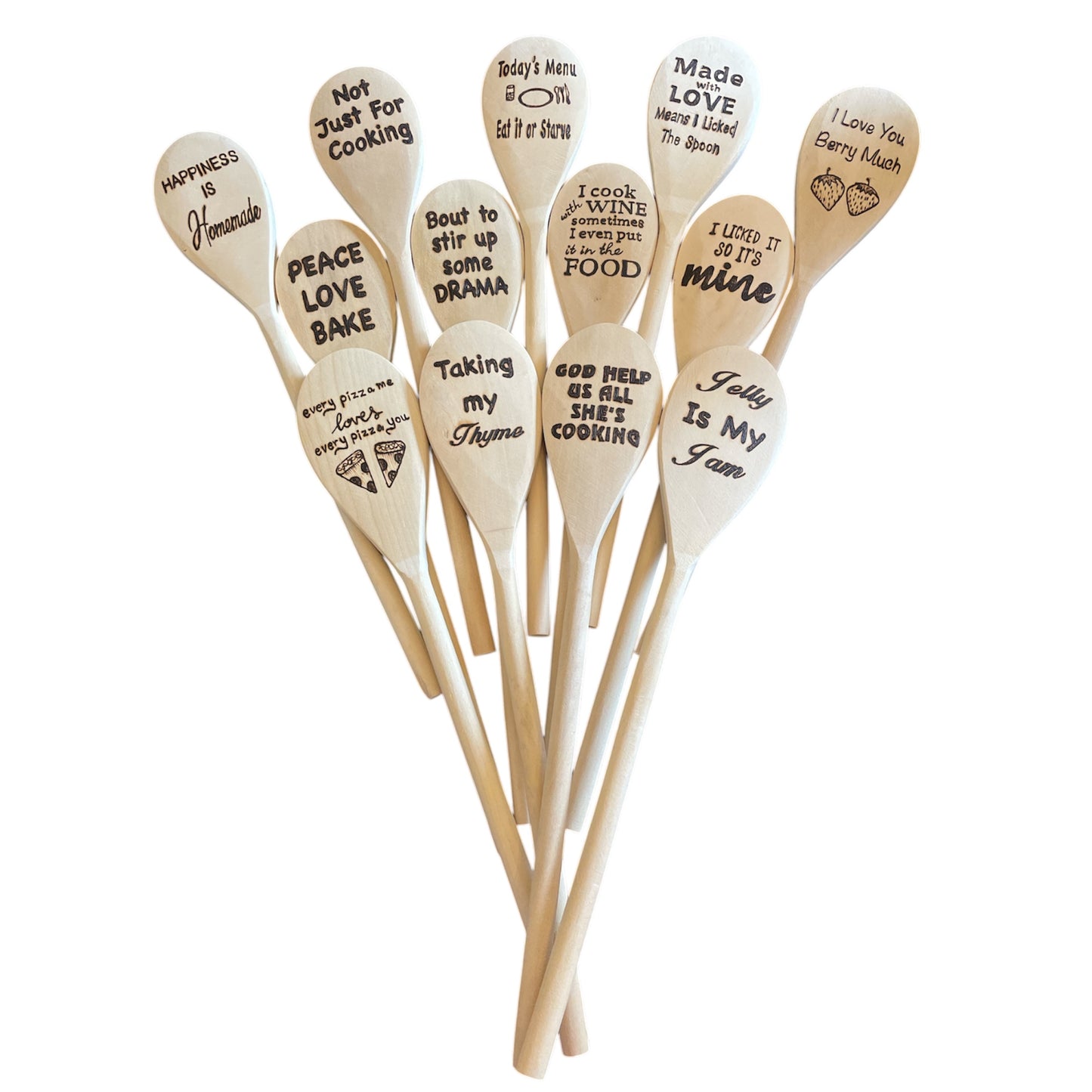 Wooden Cooking Spoons| Rubberwood 14"| Eco-friendly| Quotes| Wood Burned Spoons| Kitchen