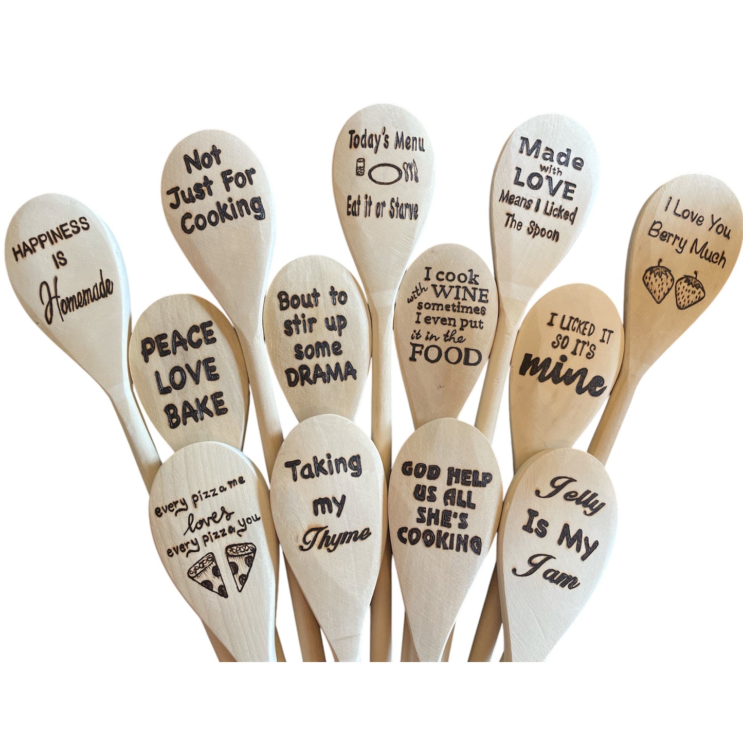 Wooden Cooking Spoons| Rubberwood 14"| Eco-friendly| Quotes| Wood Burned Spoons| Kitchen