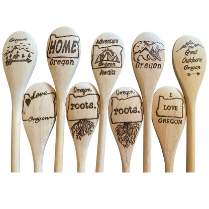 Cooking Spoons| beechwood 14"| Eco-friendly| Oregon Lovers-PNW Roots- Wood Burned Designs