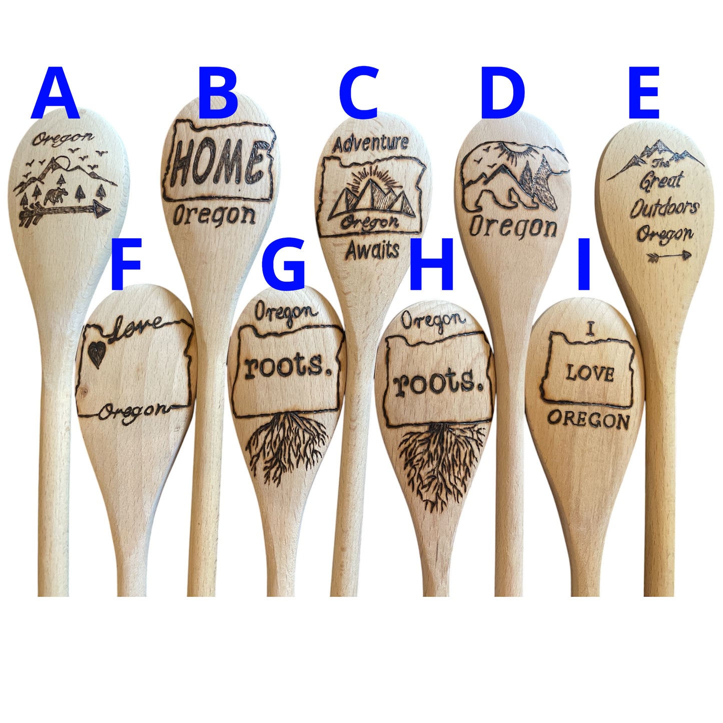 Cooking Spoons| beechwood 14"| Eco-friendly| Oregon Lovers-PNW Roots- Wood Burned Designs