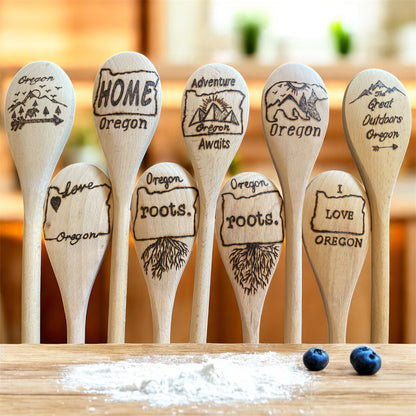 Cooking Spoons| beechwood 14"| Eco-friendly| Oregon Lovers-PNW Roots- Wood Burned Designs