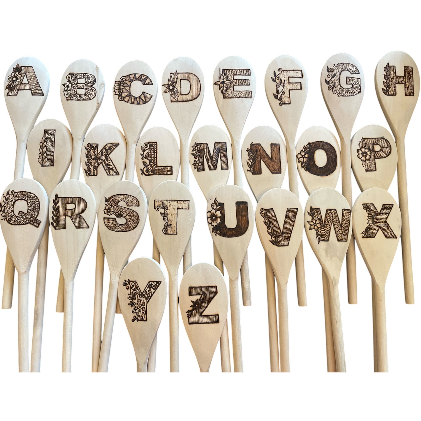 Rubberwood 14" Cooking Spoons| Eco-friendly| Custom Designs| English Alphabets Spoons