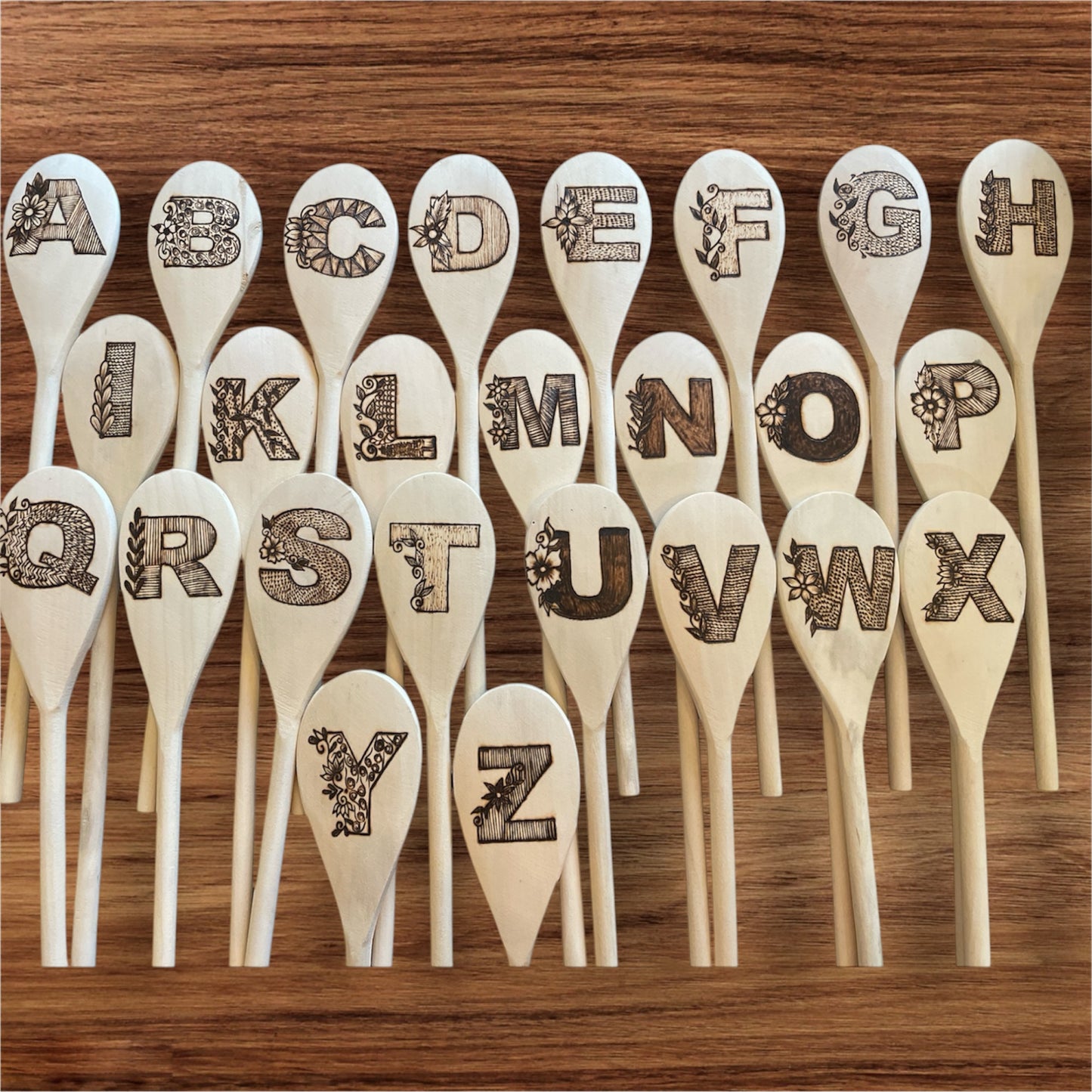 Rubberwood 14" Cooking Spoons| Eco-friendly| Custom Designs| English Alphabets Spoons