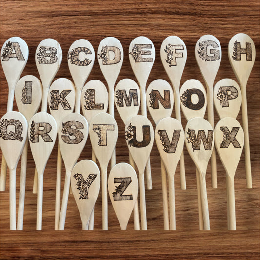 Rubberwood 14" Cooking Spoons| Eco-friendly| Custom Designs| English Alphabets Spoons
