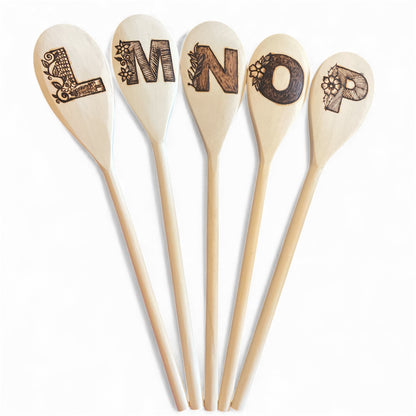 Rubberwood 14" Cooking Spoons| Eco-friendly| Custom Designs| English Alphabets Spoons