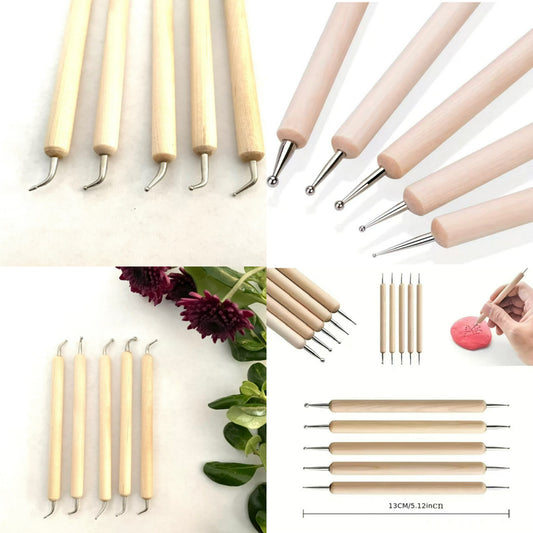 Curved Tips Straight Tips Wooden Dotting Tools for Dot Art Acrylic Painting Set of 5