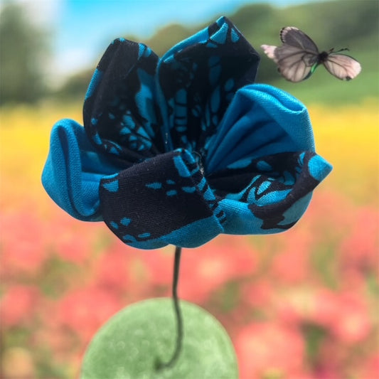 Blue and Black Handmade Cotton Fabric Flower