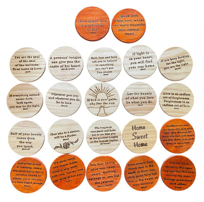 Handmade Round Wood Coasters| Rumi | Thoughtful Quotes