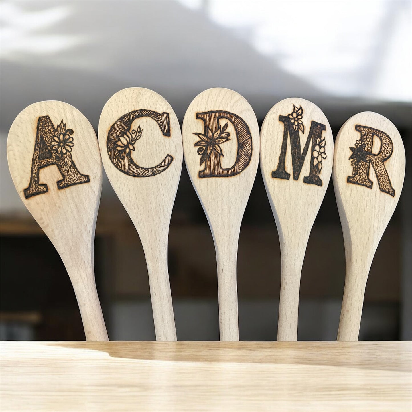 Beechwood 14" Cooking Spoons| Eco-friendly| Designs| Quotes| English Alphabets