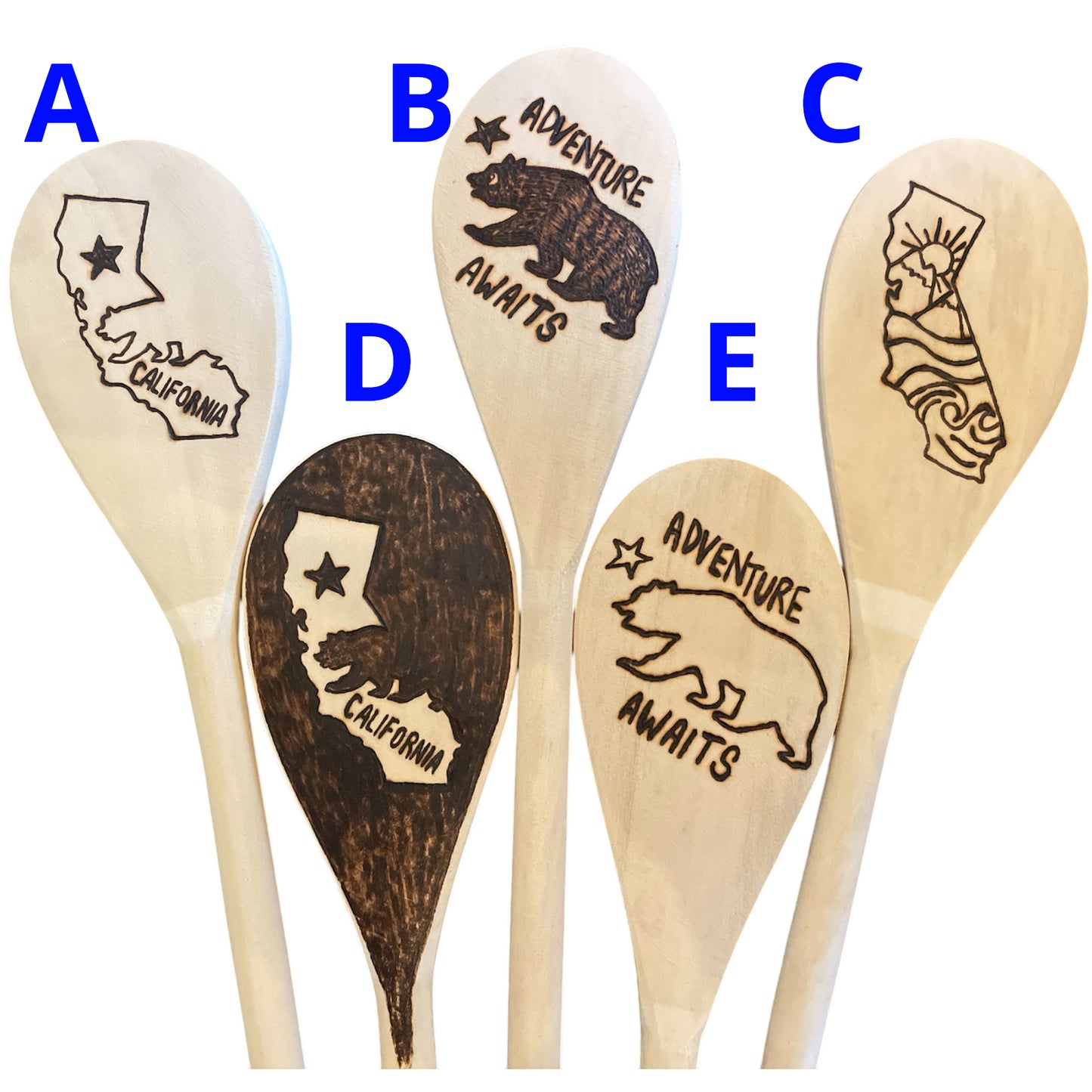 Rubberwood 14" Cooking Spoons| Eco-friendly| Designs| California Lovers| Black Bear