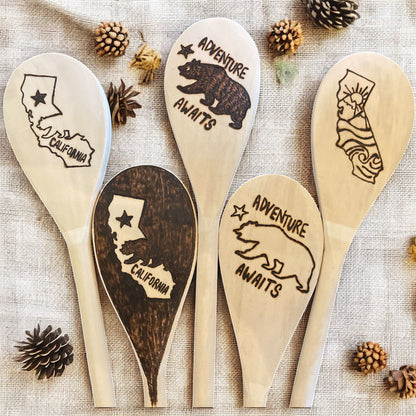 Rubberwood 14" Cooking Spoons| Eco-friendly| Designs| California Lovers| Black Bear