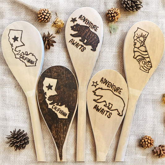 Rubberwood 14" Cooking Spoons| Eco-friendly| Designs| California Lovers| Black Bear