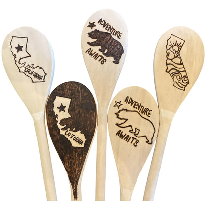 Rubberwood 14" Cooking Spoons| Eco-friendly| Designs| California Lovers| Black Bear