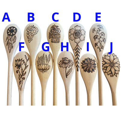 Beechwood 14" Cooking Spoons| Eco-friendly| Flower Designs| Kitchen Decor