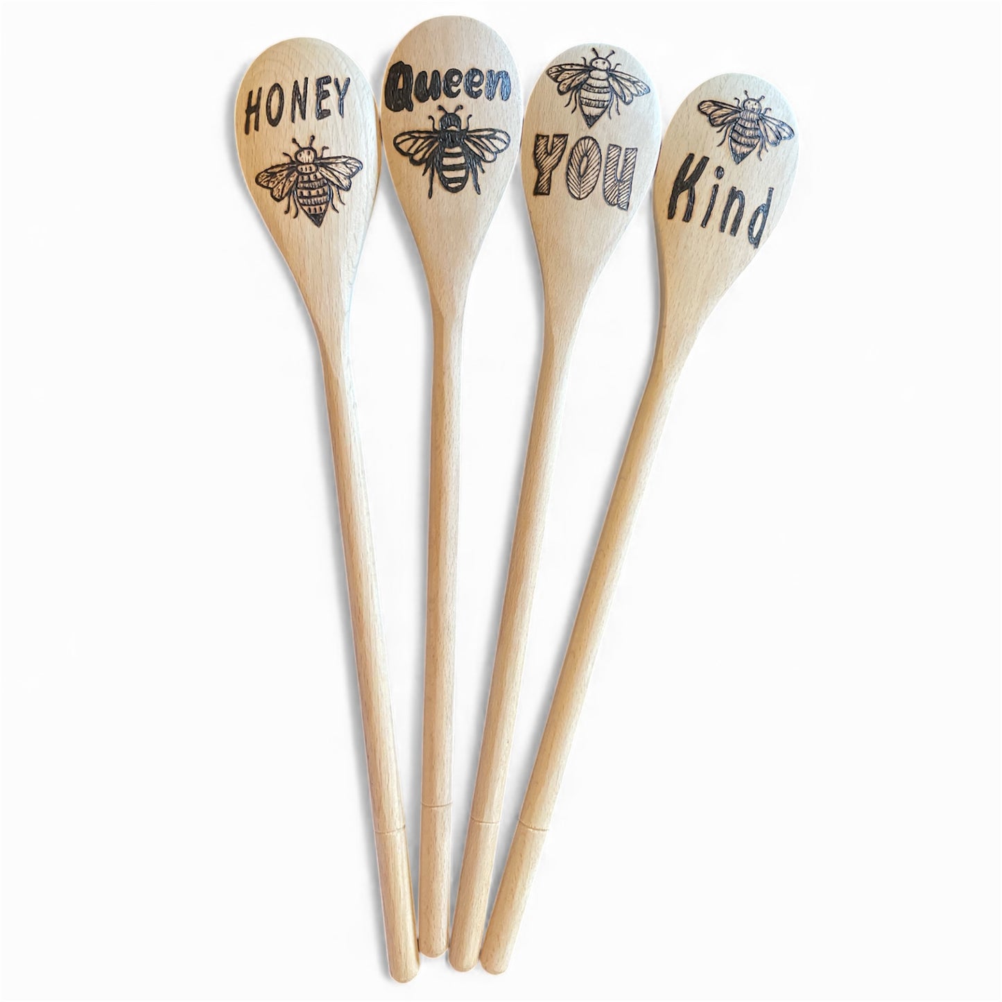 Cooking Spoons| beechwood 14"|Eco-friendly| Honey Bee| Bee Kind| Queen Bee| Designs