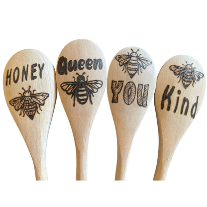 Cooking Spoons| beechwood 14"|Eco-friendly| Honey Bee| Bee Kind| Queen Bee| Designs