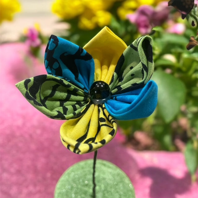 Multicolor Yellow Green Blue Cotton Fabric Handmade Flower