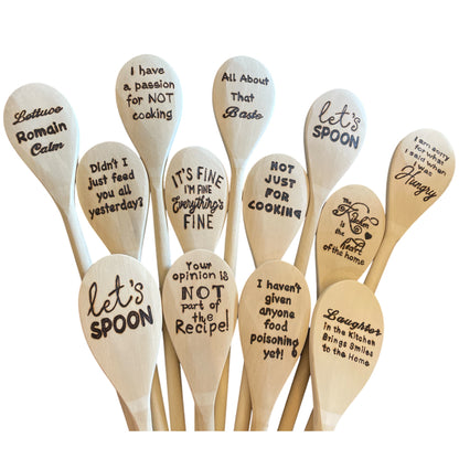 Wooden Cooking Spoons| Rubberwood 14"| Eco-friendly| Quotes| Kitchen Utensils