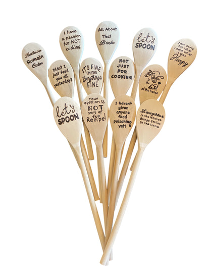 Wooden Cooking Spoons| Rubberwood 14"| Eco-friendly| Quotes| Kitchen Utensils