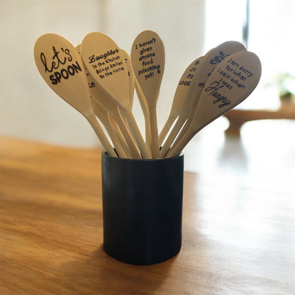 Wooden Cooking Spoons| Rubberwood 14"| Eco-friendly| Quotes| Kitchen Utensils