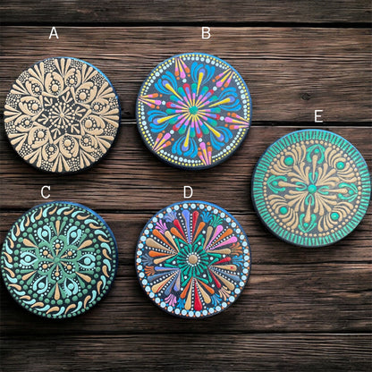 Drink Coasters Hand Painted with Dot Art Mandala Designs