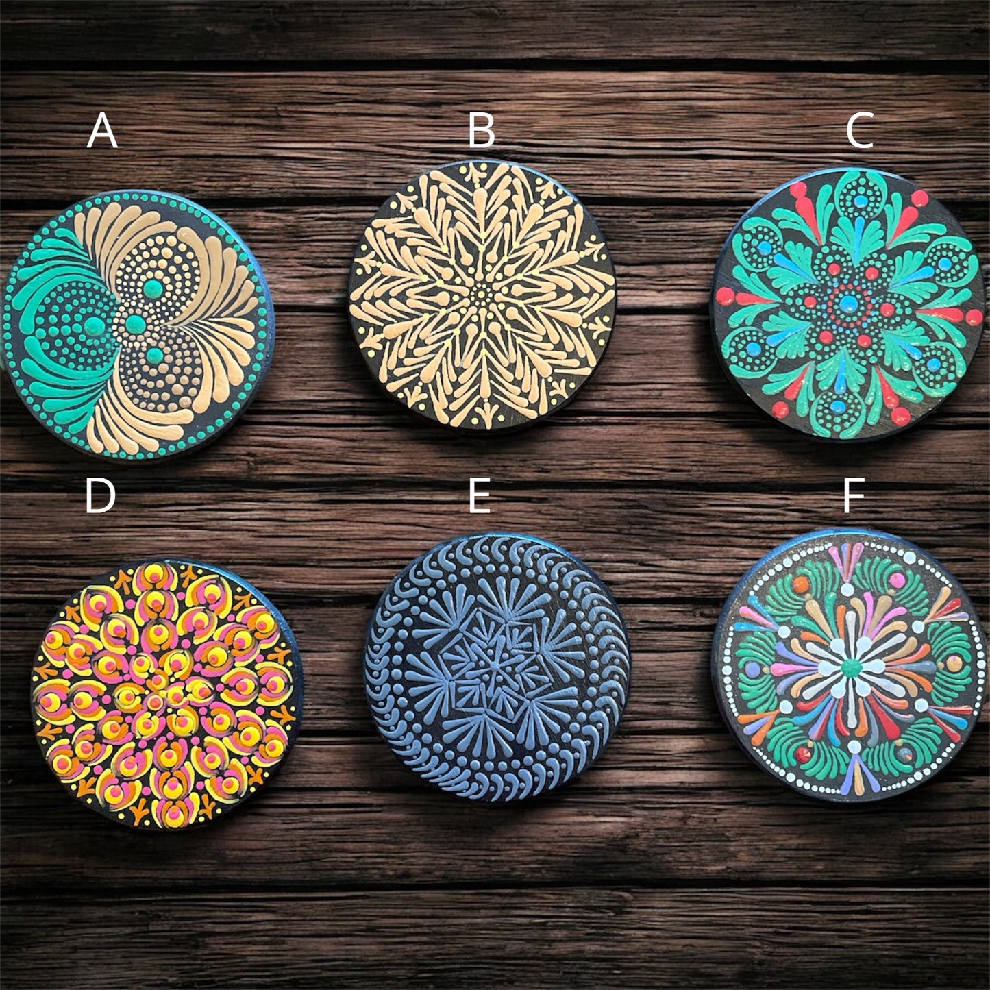 Drink Coasters Hand Painted with Dot Art Mandala Designs Centerpiece Decor