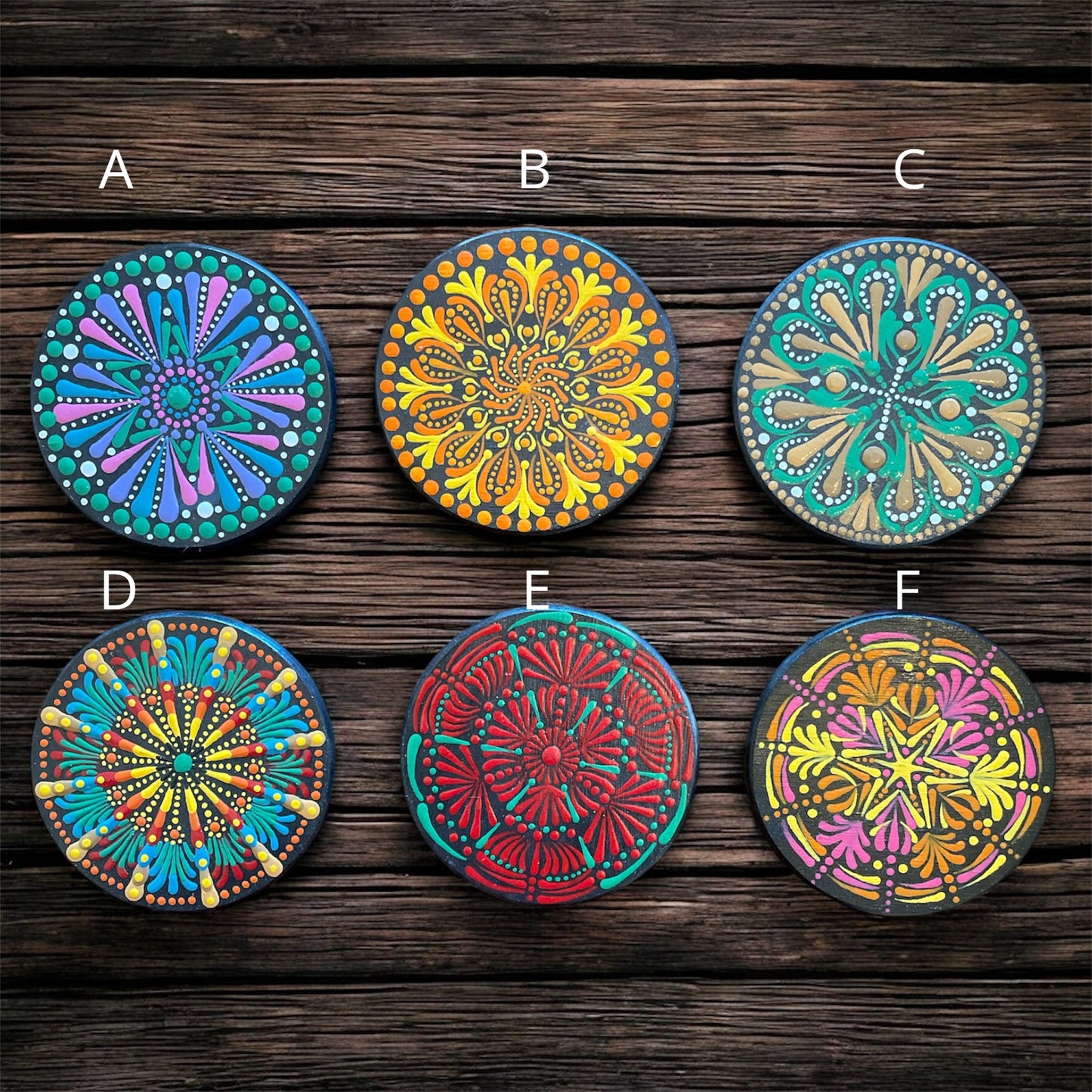 Drink Coasters Hand Painted with Dot Art Mandala Designs Centerpiece Decor