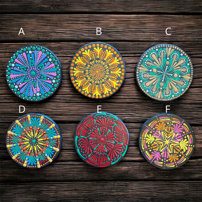 Drink Coasters Hand Painted with Dot Art Mandala Designs Centerpiece Decor
