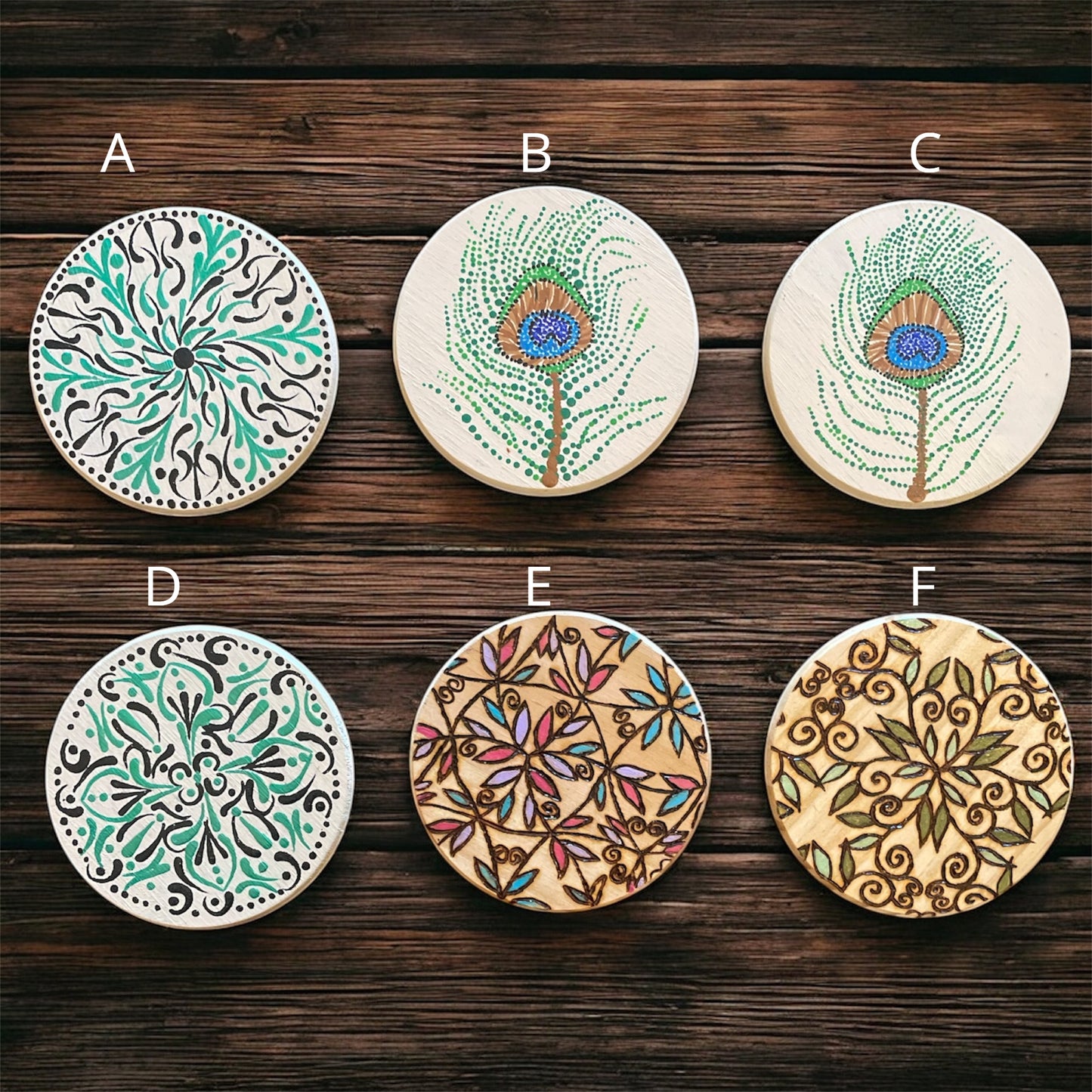 Table Coasters Hand Painted with Dot Art Mandala Designs Centerpiece Decor