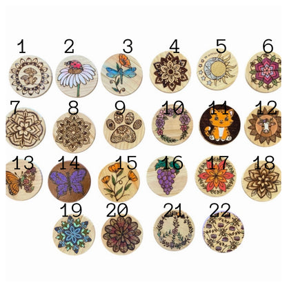 Wood Coasters| Wood Burned and Painted Designs| Handmade