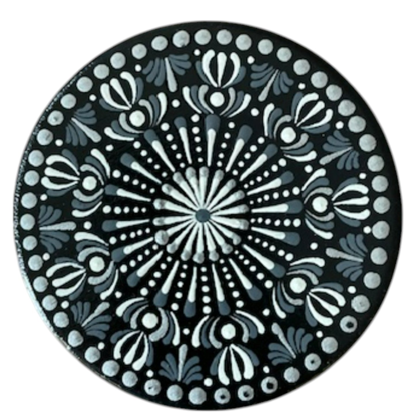 Wood Coasters Set of 4 with Holder 4”x5/16” Dot Art Hand Painted