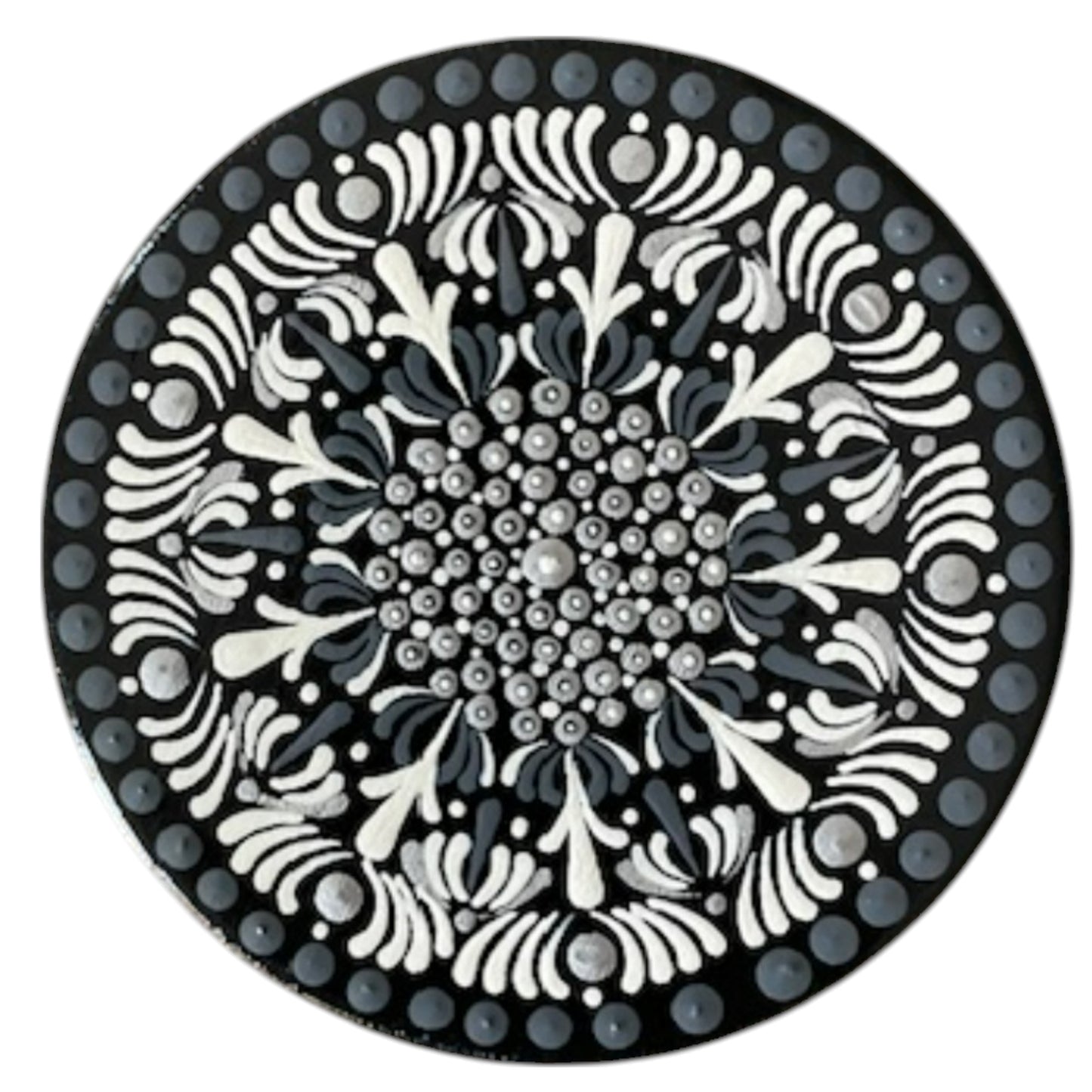 Wood Coasters Set of 4 with Holder 4”x5/16” Dot Art Hand Painted