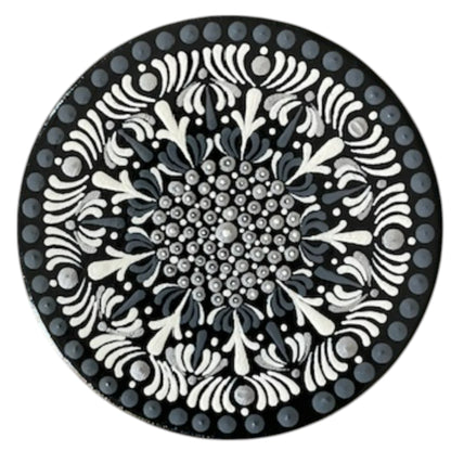 Wood Coasters Set of 4 with Holder 4”x5/16” Dot Art Hand Painted