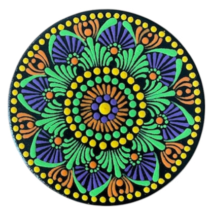 Wood Coasters Single 4”x 5/16” Dot Art Hand Painted