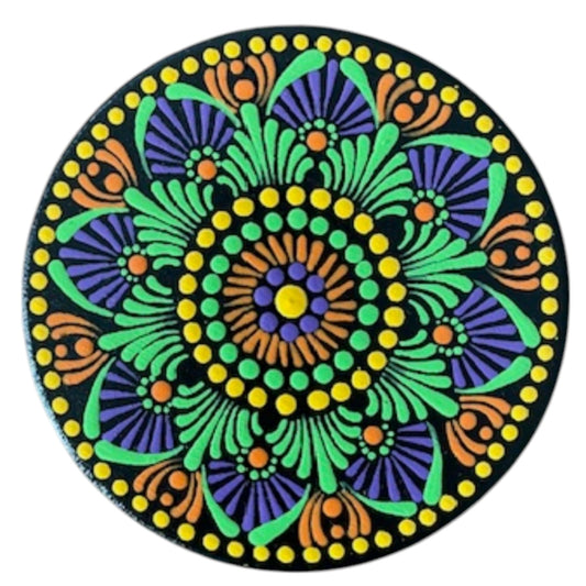 Wood Coasters Single 4”x 5/16” Dot Art Hand Painted