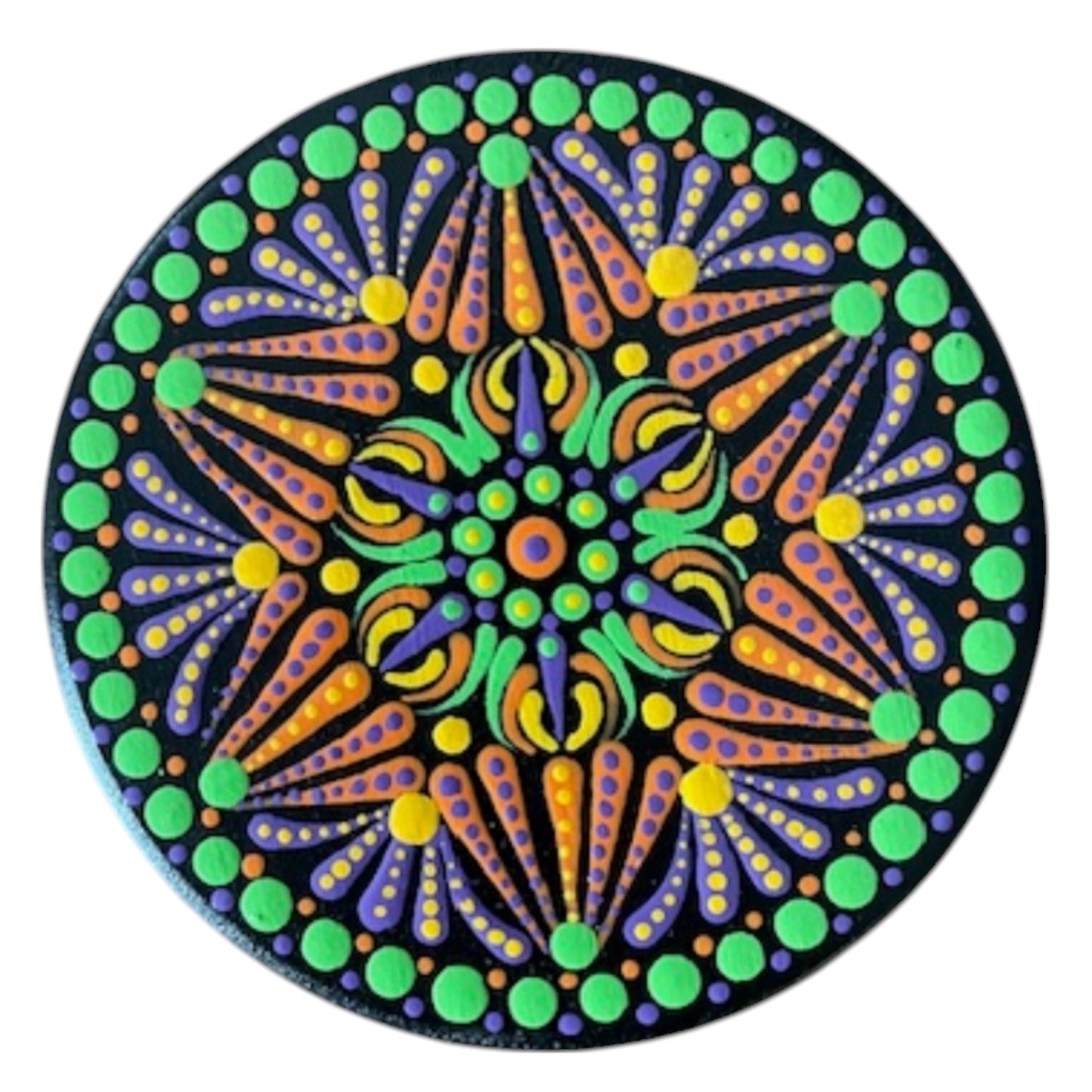 Wood Coasters Single 4”x 5/16” Dot Art Hand Painted