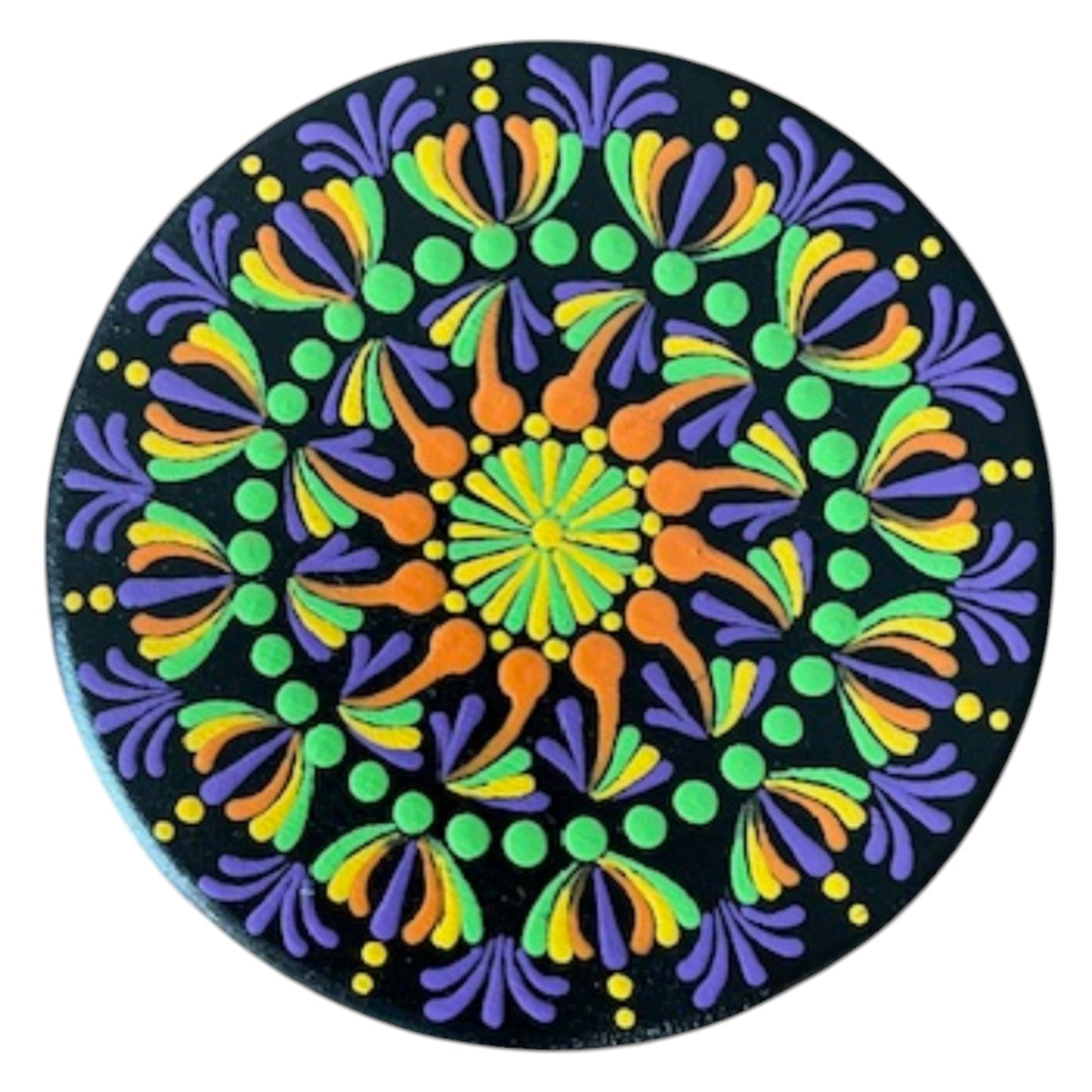 Wood Coasters Set of 4 Coasters with Holder 4”x5/16” Dot Art Hand Painted