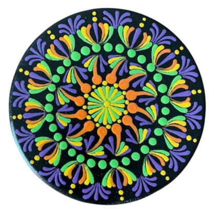 Wood Coasters Set of 4 Coasters with Holder 4”x5/16” Dot Art Hand Painted