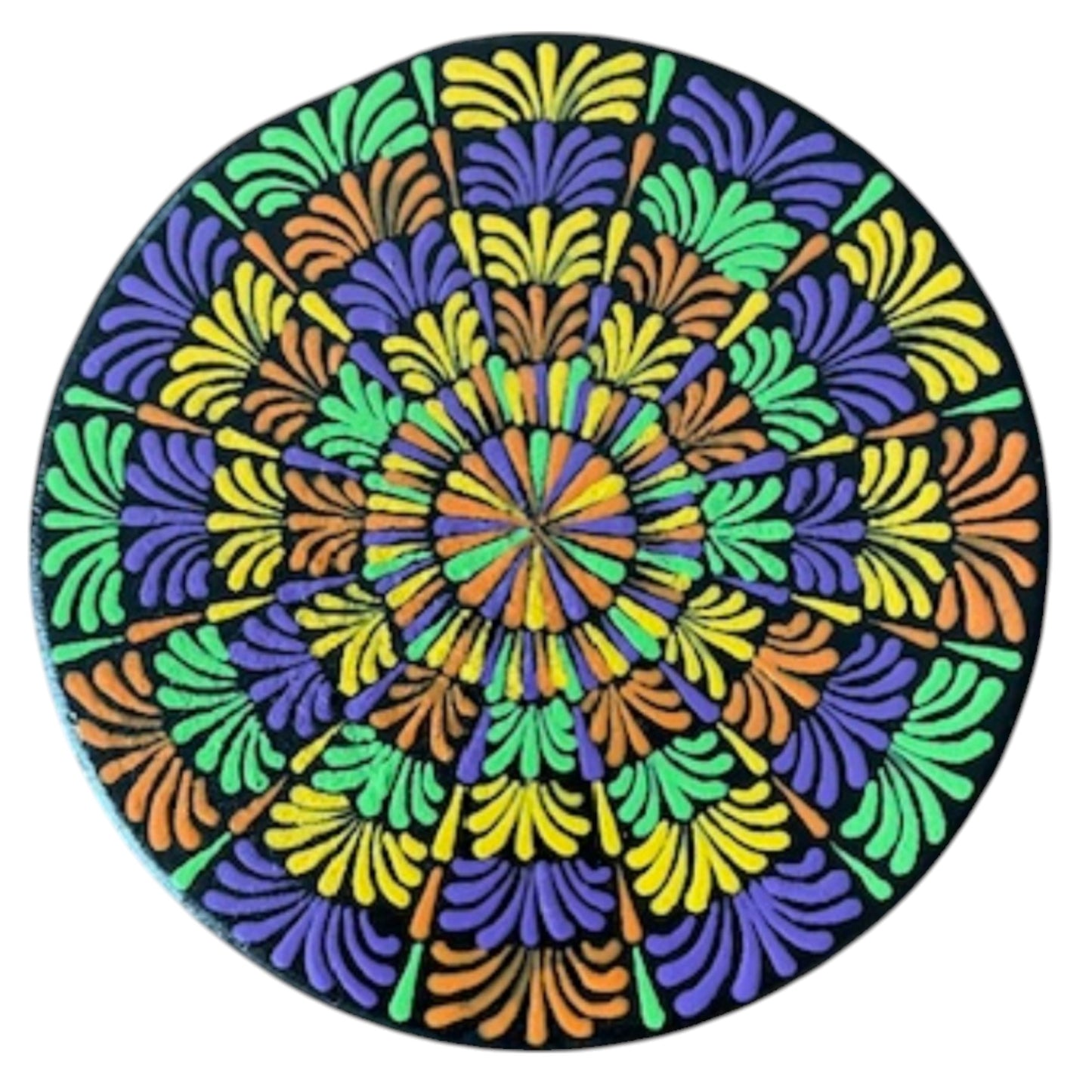 Wood Coasters Set of 4 Coasters with Holder 4”x5/16” Dot Art Hand Painted