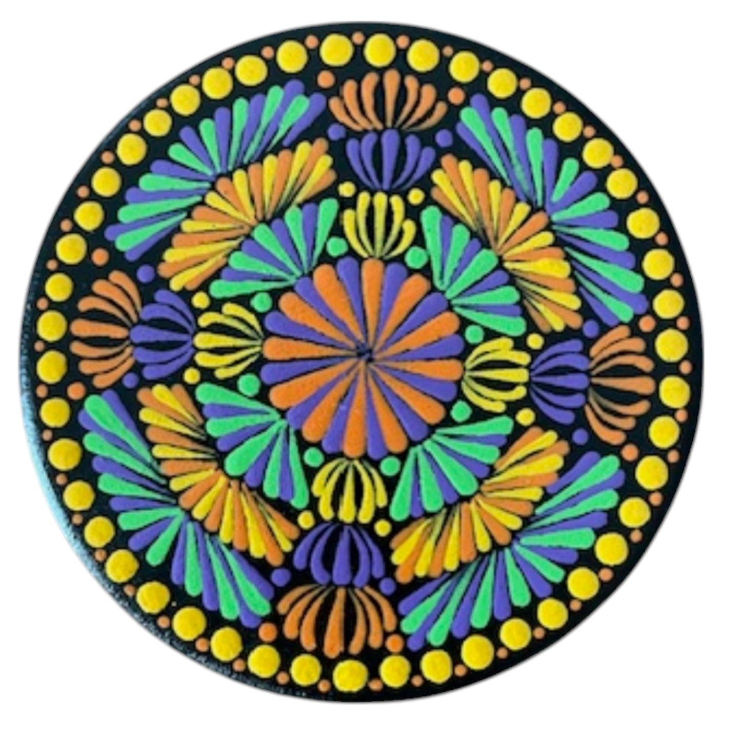 Wood Coasters Set of 4 Coasters with Holder 4”x5/16” Dot Art Hand Painted