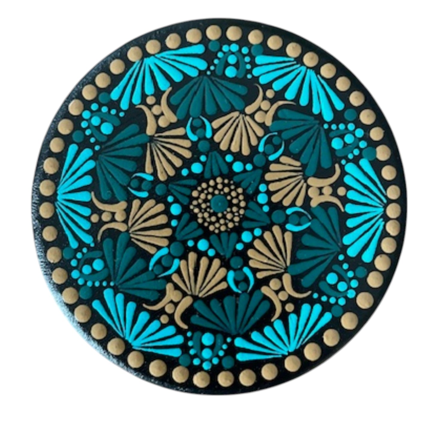 Wood Coasters Set of 4 Coasters with Holder 4”x5/16” Dot Art Hand Painted