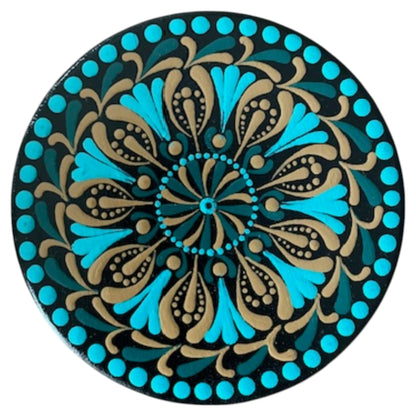 Wood Coasters Set of 4 Coasters with Holder 4”x5/16” Dot Art Hand Painted