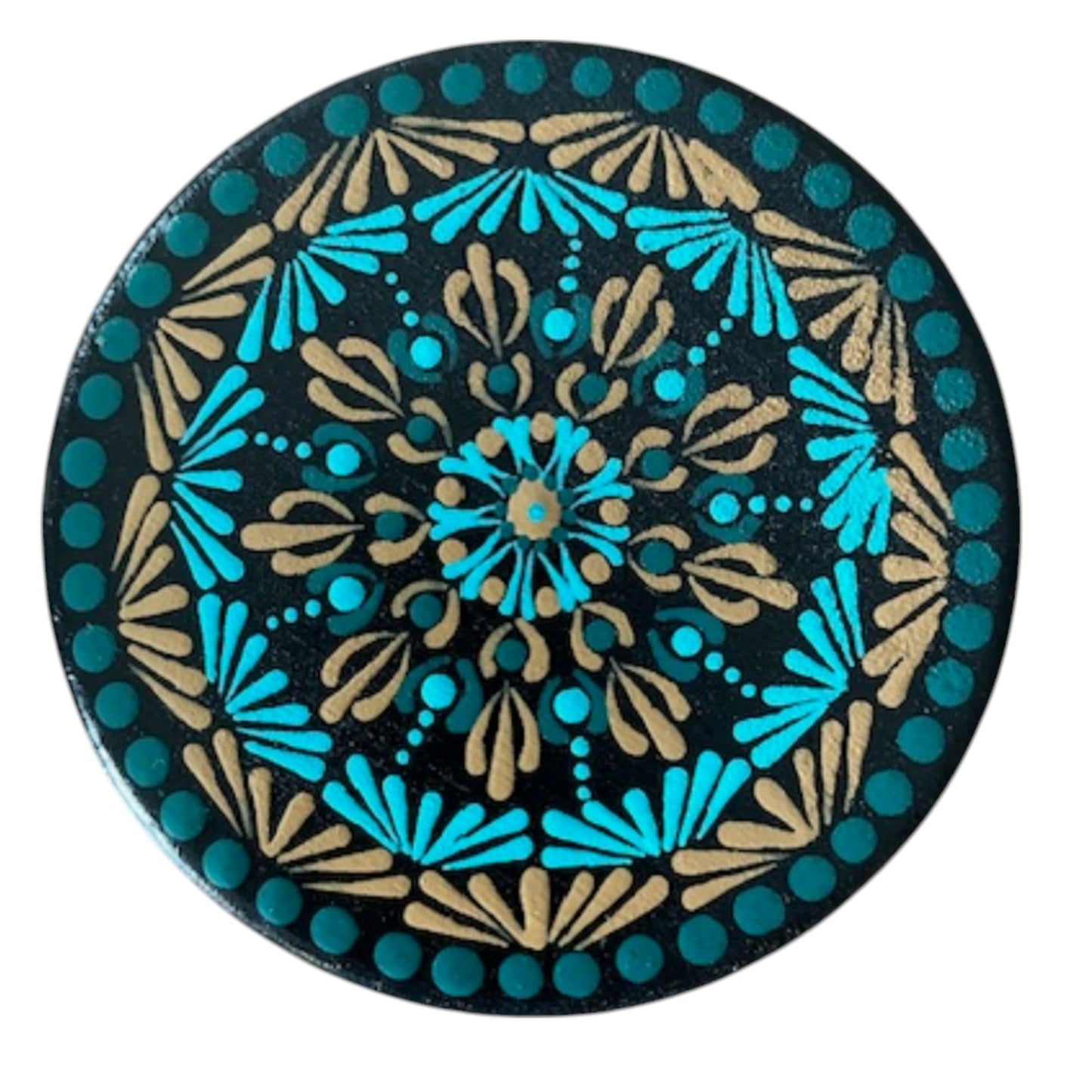 Wood Coasters Set of 4 Coasters with Holder 4”x5/16” Dot Art Hand Painted