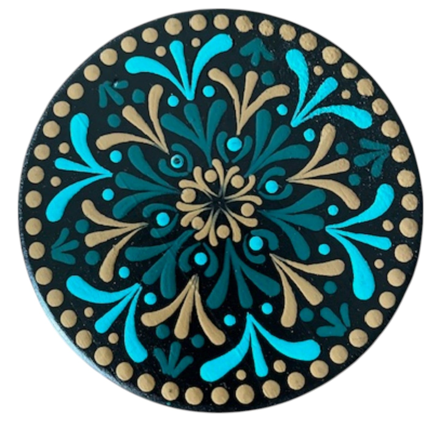 Wood Coasters Set of 4 Coasters with Holder 4”x5/16” Dot Art Hand Painted